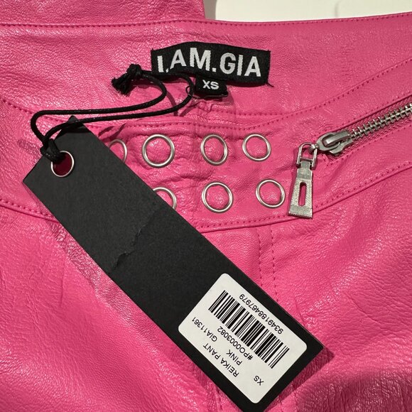 I. AM. GIA Reika Pink Faux Leather Pants XS Flared Mid Waist Y2K - Picture 12 of 15
